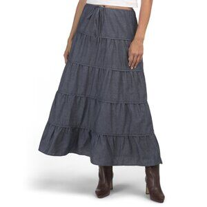 SUNDAY EDITION Indigo Tiered Denim Maxi Skirt